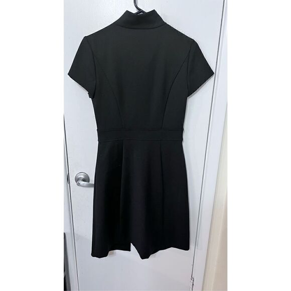 Cue Women's Mock Neck Short Sleeve Lined Zip Front A-Line Dress Black Size 8 - Picture 6 of 12